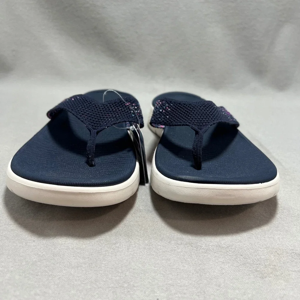Skechers GoWalk Sandals Navy Multi Knit Thong Flip Flop Comfort Sporty Womens 11